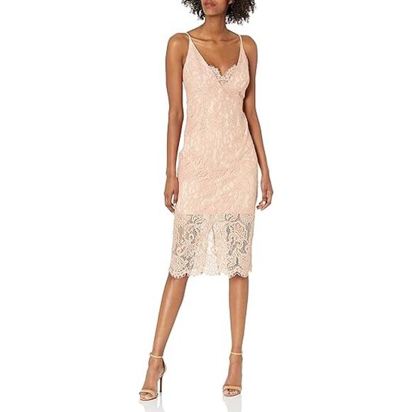 BARDOT $159‎ Rose Pink Lace Pencil Slip Dress Lined Adjustable Straps US Size 4 - Picture 1 of 5